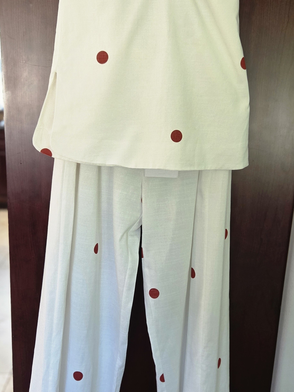 Polka Dot Cream Wide-Leg Pants